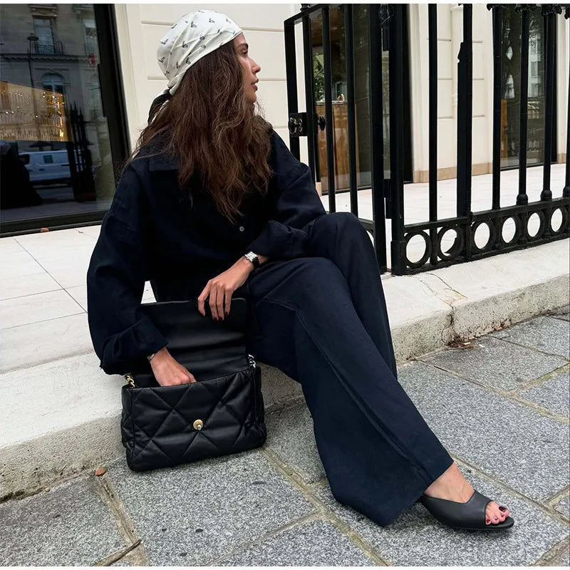Casual Solid + Shirt and Wide Leg Pants Set + for Women