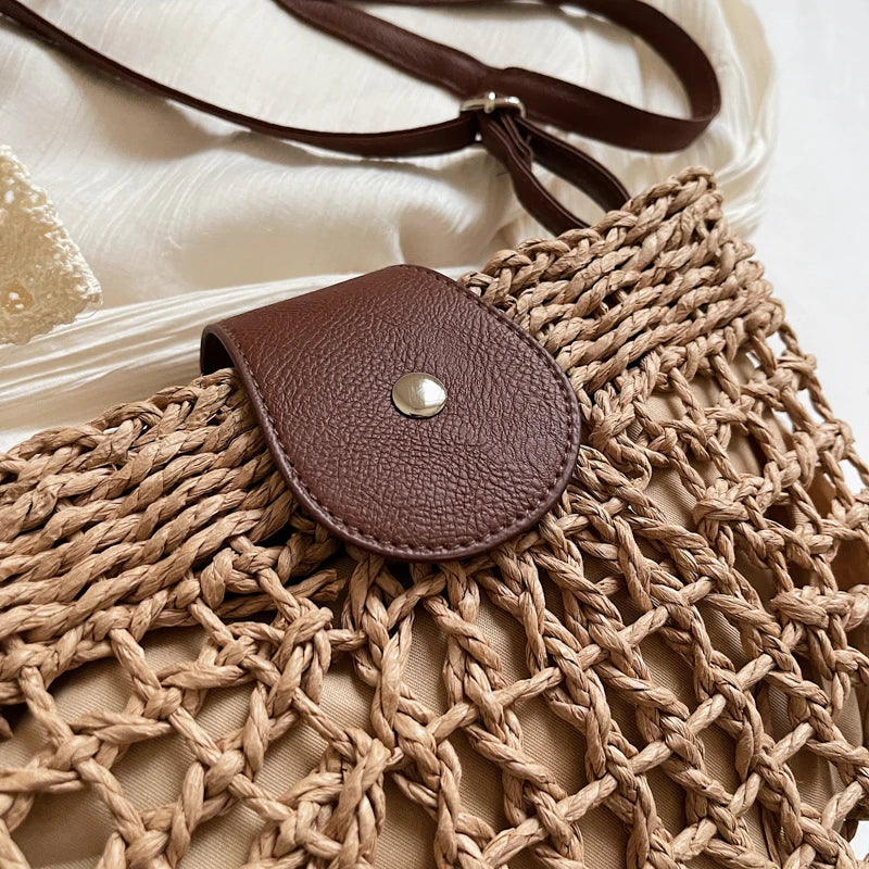 Straw Knitted Shoulder Bag With Bowknot Handmade for Women