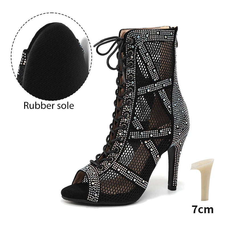 Rhinestone Stiletto Latin Dance Ankle Boots for Women