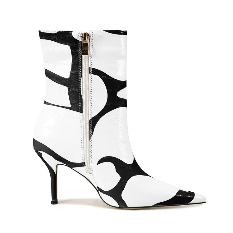 Fashion Trendy Pointed Toe High Heel Ankle Boots With Side Zipper for Women