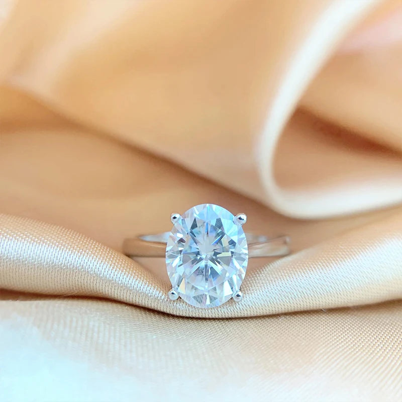 Oval Cut Moissanite Sterling Silver Engagement Ring for Women
