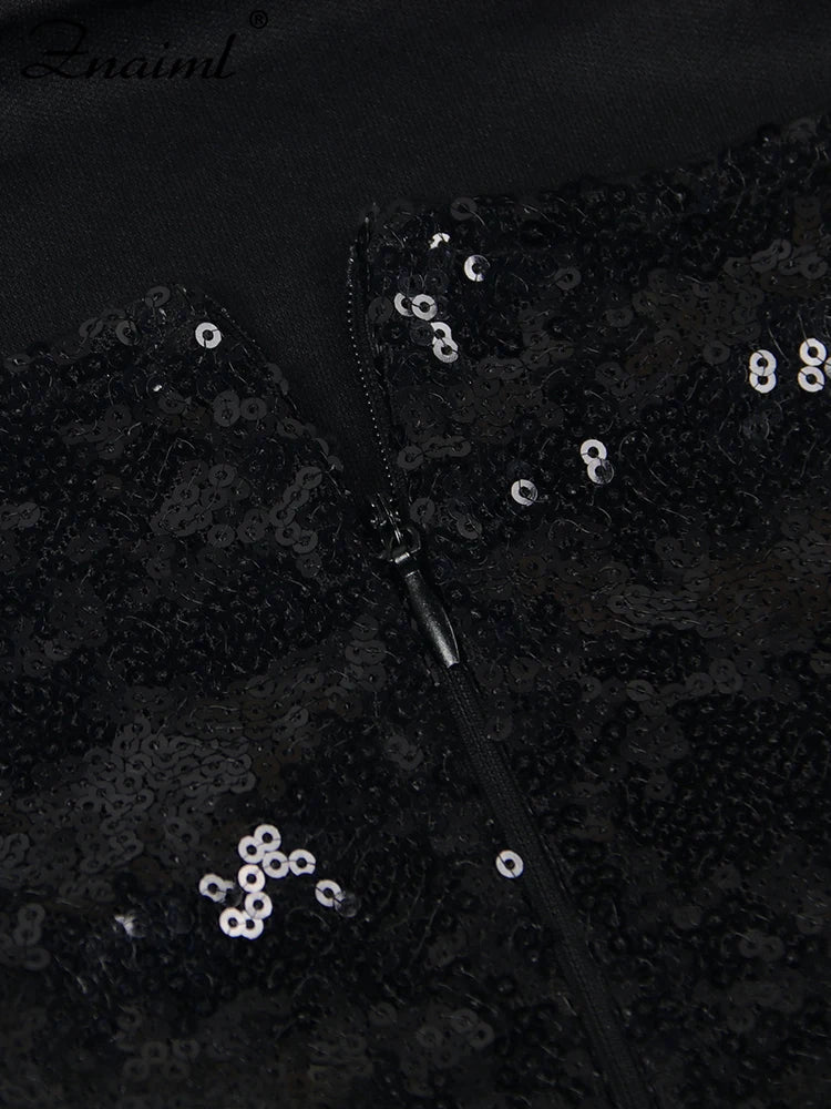 Znaiml Sexy Glitter Black Wedding Short Dress Shiny Sequin Strapless Prom Gown A Line Sweet Night Women Luxury Birthday Dresses