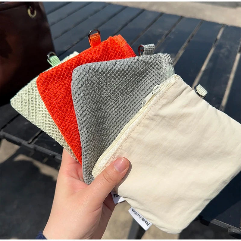 Double-layer Zipper Bag Simple Mesh Storage Bag Large Capacity Portable Earphone Lipstick Cosmetic Bag Mesh Coin Storage Bag
