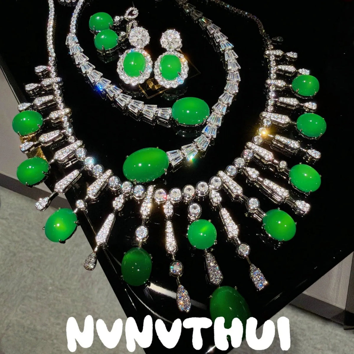 Green Chalcedony Jewelry Set With Sparkling Accents