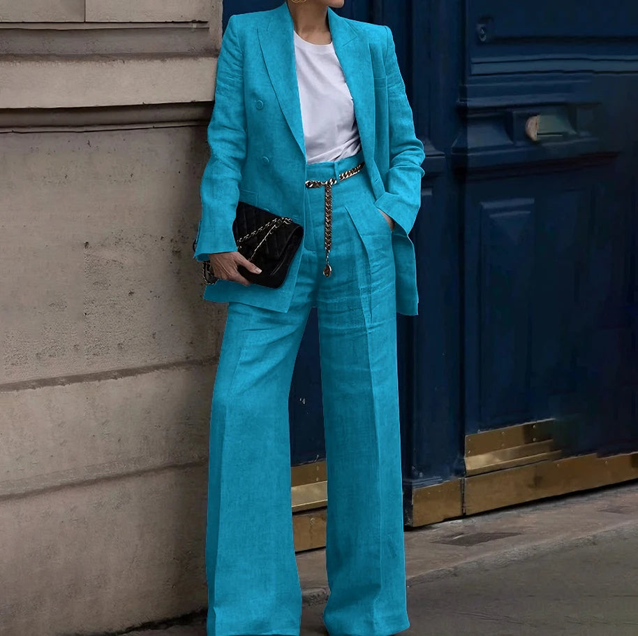 Double Breasted Classic Two Piece Suit Set for Women