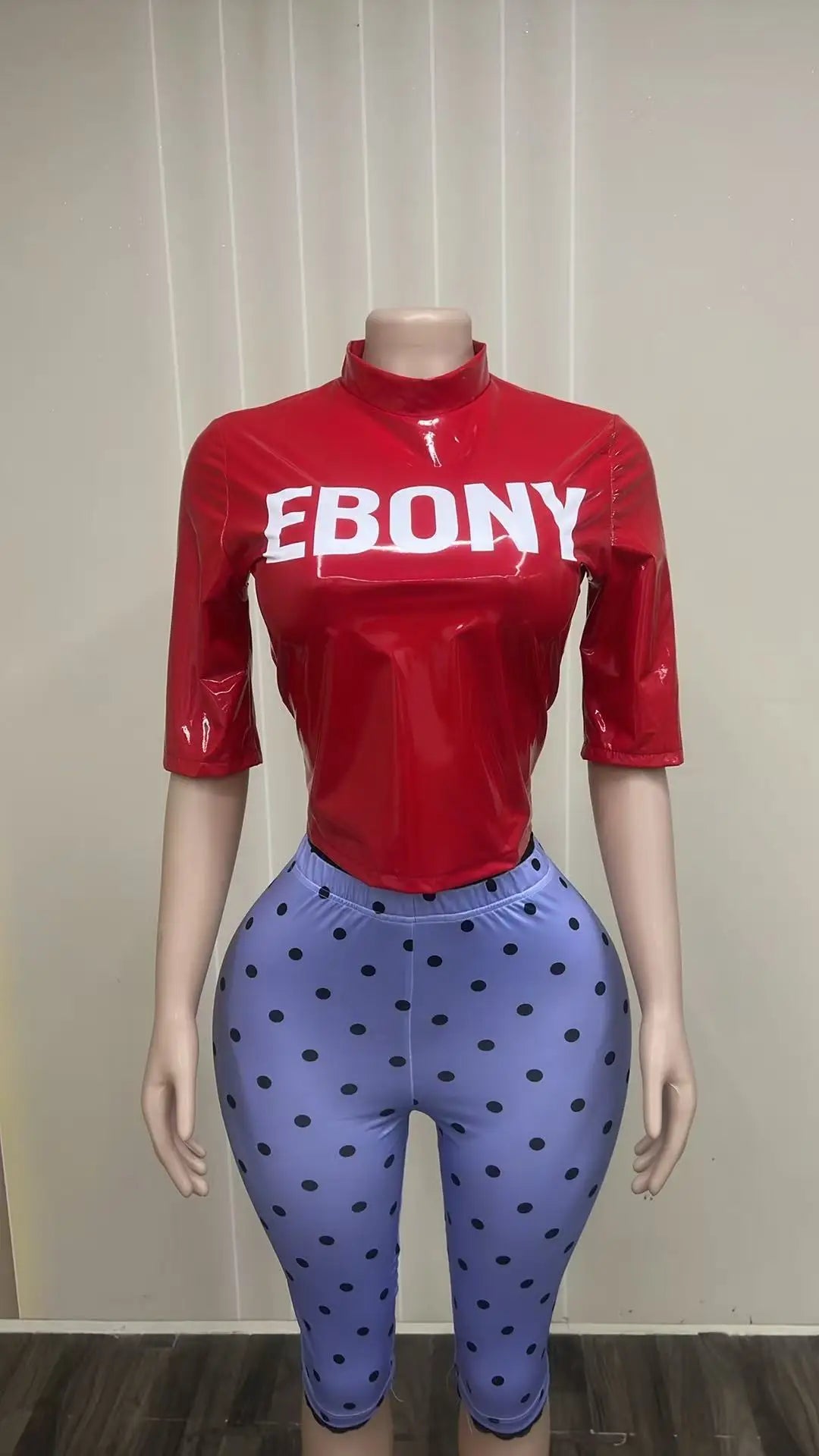 Short Sleeve Faux Leather Turtleneck Top for Women