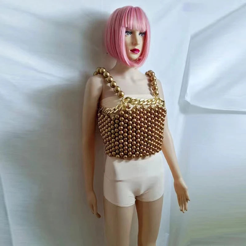 Vintage European Style Pearl And Gold Body Chain For Women