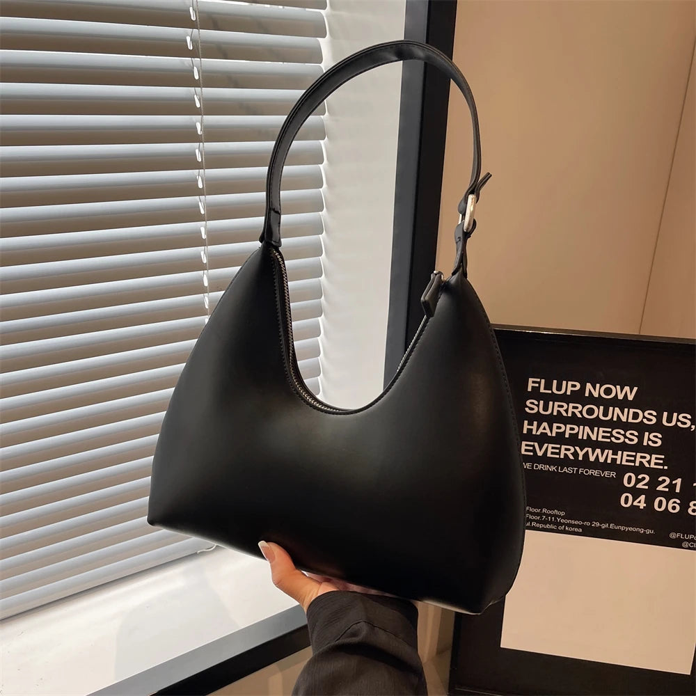 Minimalist Pure Color Polyurethane Leather Shoulder Bag for Women