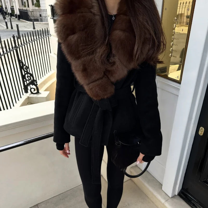Warm Faux Fur Hooded Winter Coat With Pockets for Women