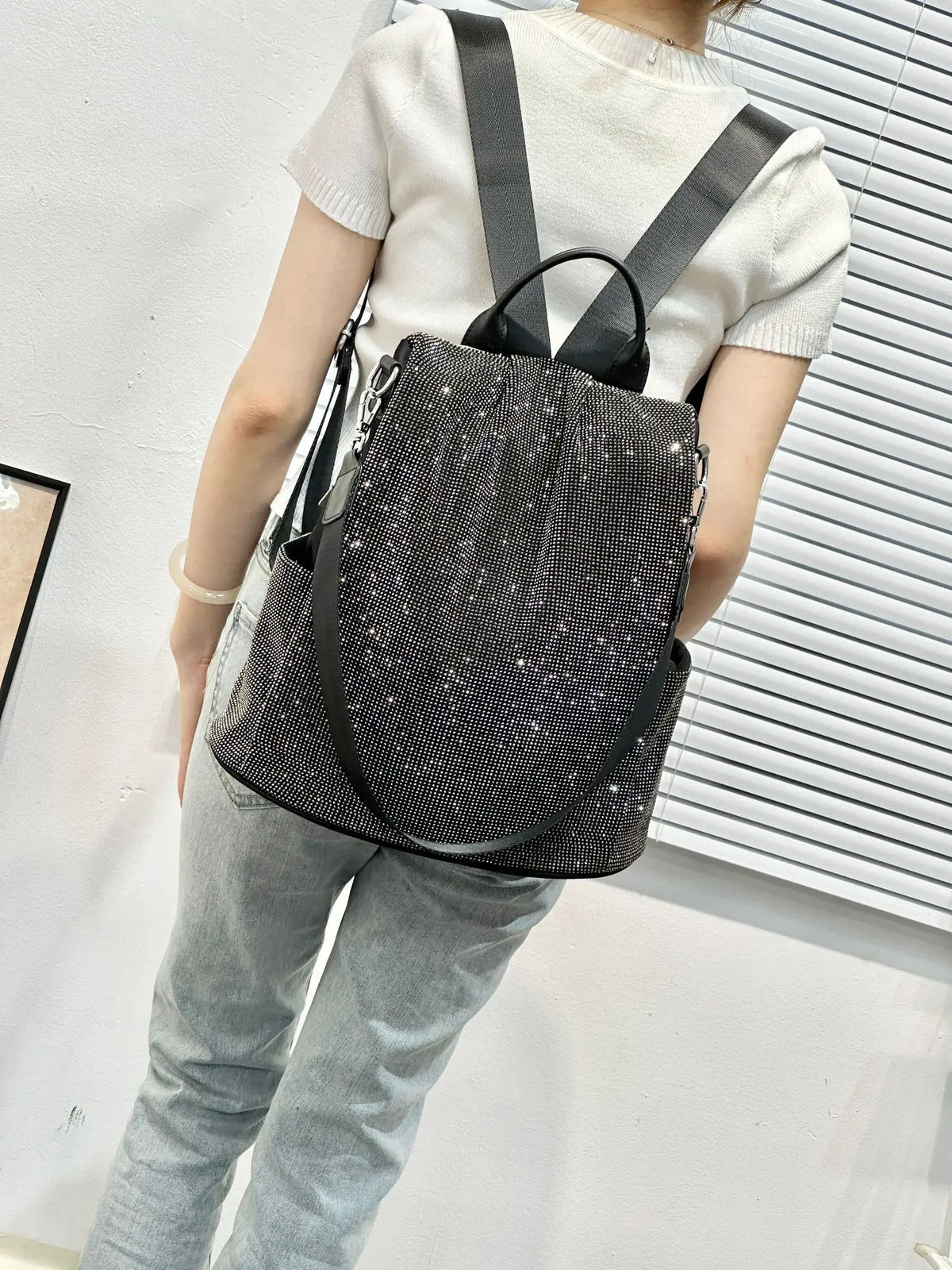 ABQP New Women's Diamond Backpack Large Capacity Women's Backpack Multifunctional Fashion Hot Diamond Casual Travel Backpack