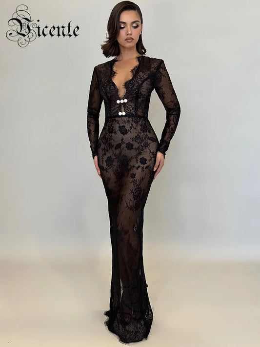 Black Evening Lace Maxi Dress