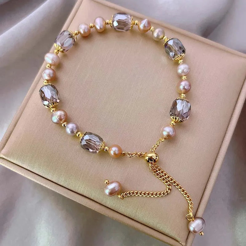 Purple Pearl Crystal Chain Bracelet