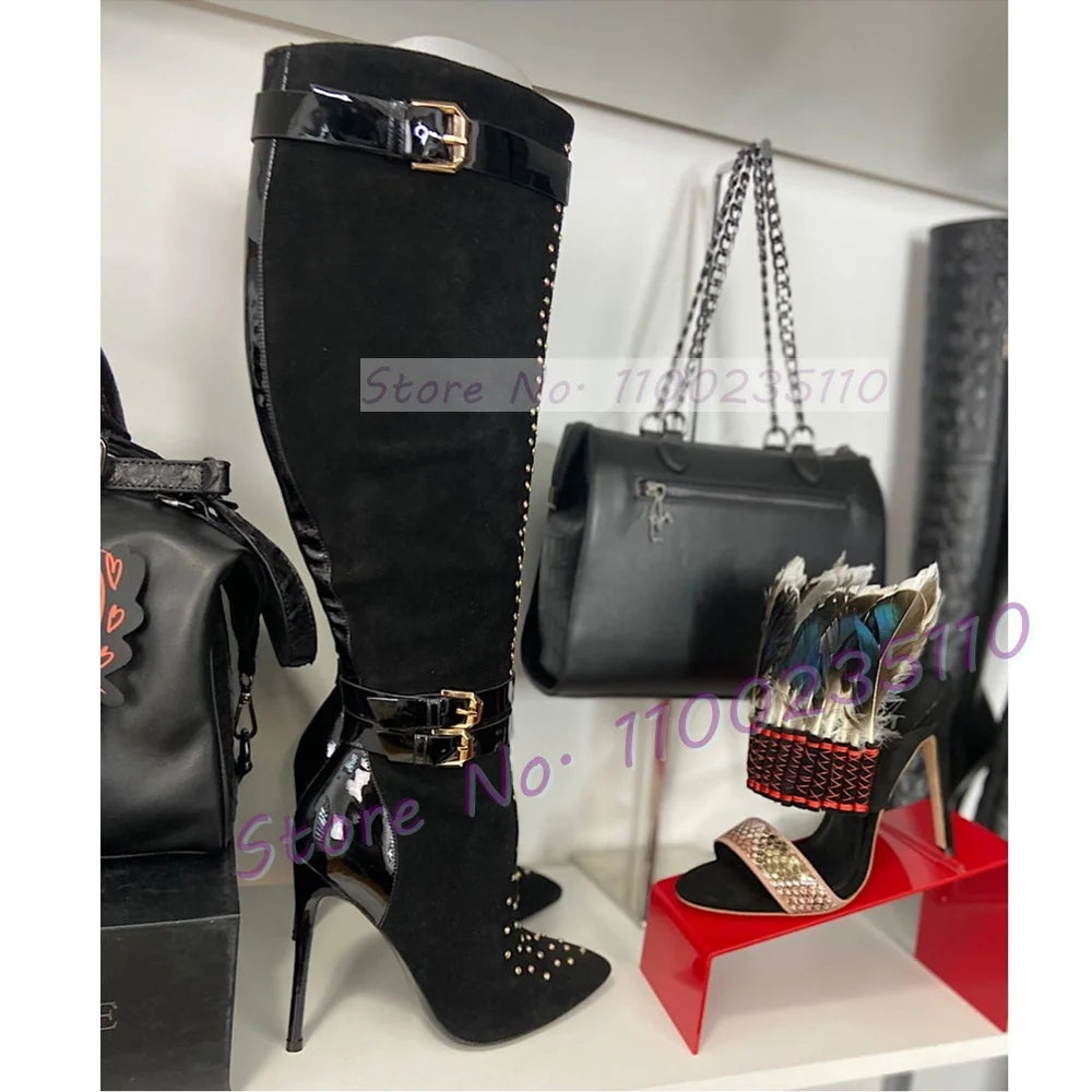 Crystal Embellished Pointed Toe Knee High Boots For Women