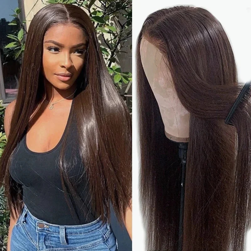 Grey Straight Lace Front Wig With Preplucked Hair for Women