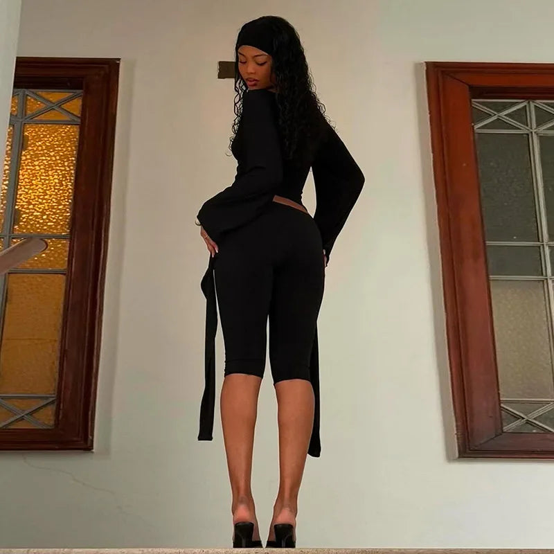 Slash Neck Two Piece Crop Top And Capri Pants Set for Women