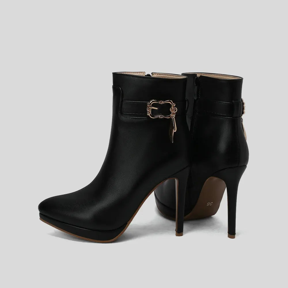 Red High Heel Pointed Toe Ankle Boots