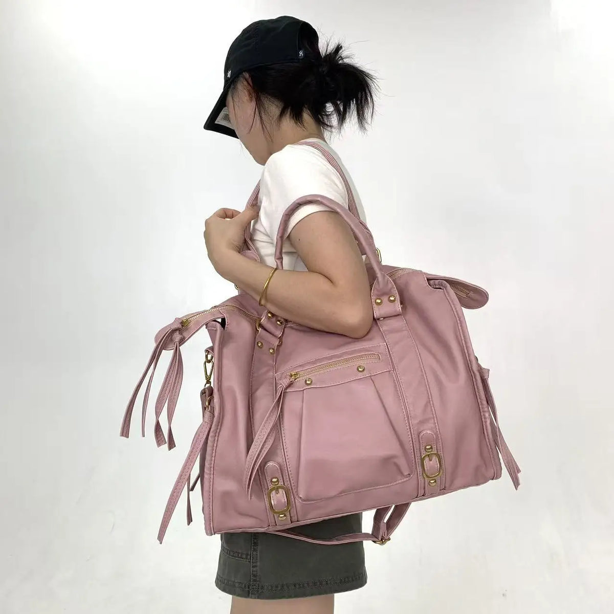 Retro Multi-Pocket Motorcycle Shoulder Bag for Women