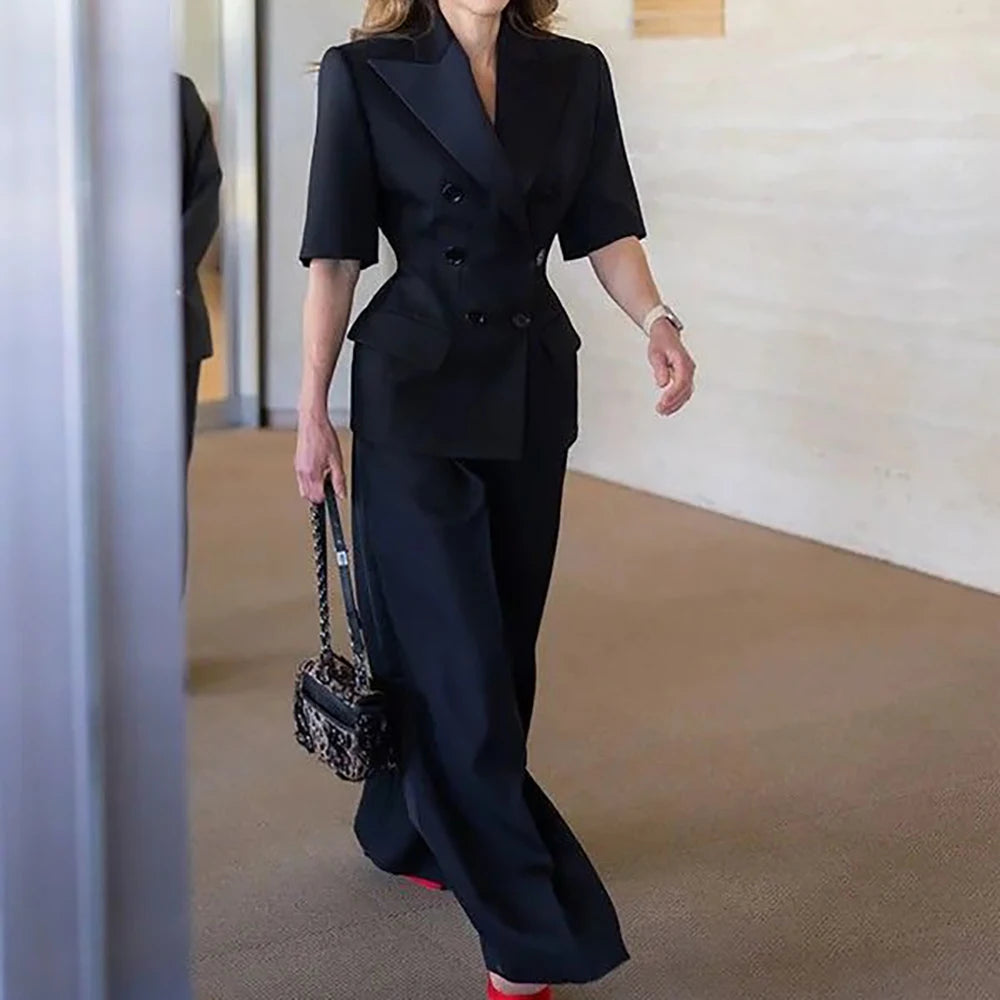 Tailored Double Breasted Notched Lapel Two Piece Suit for Women