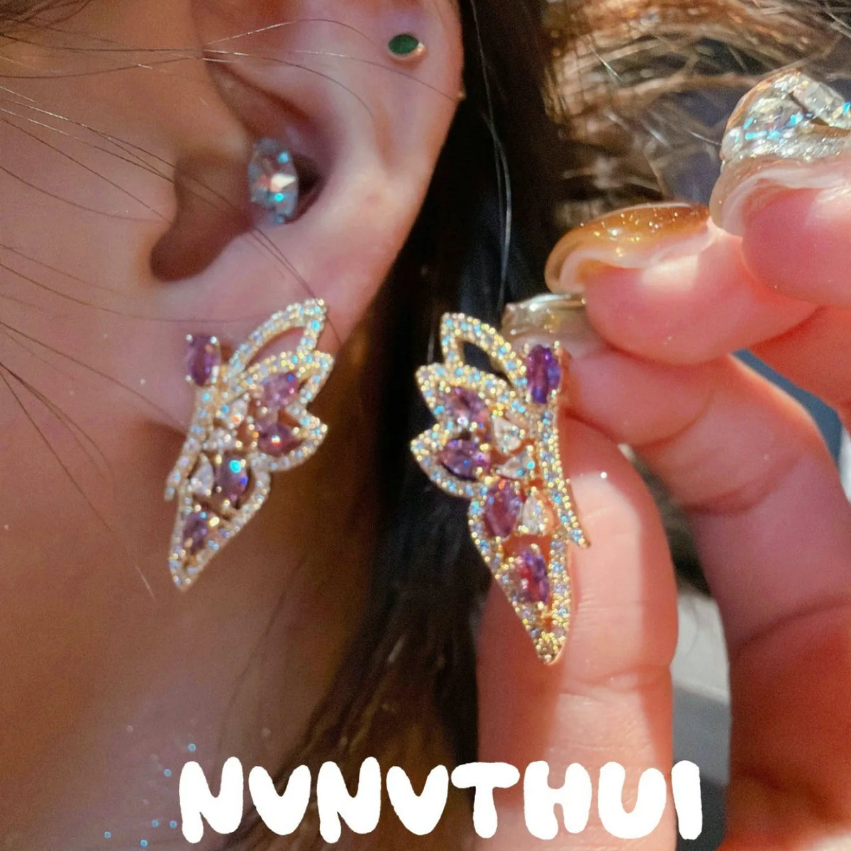 Purple Butterfly Zircon Necklace and Earring Set for Women
