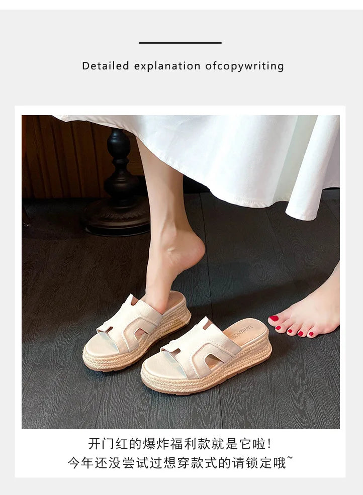 Vintage Retro Wide Strap Platform Casual Sandals For Women