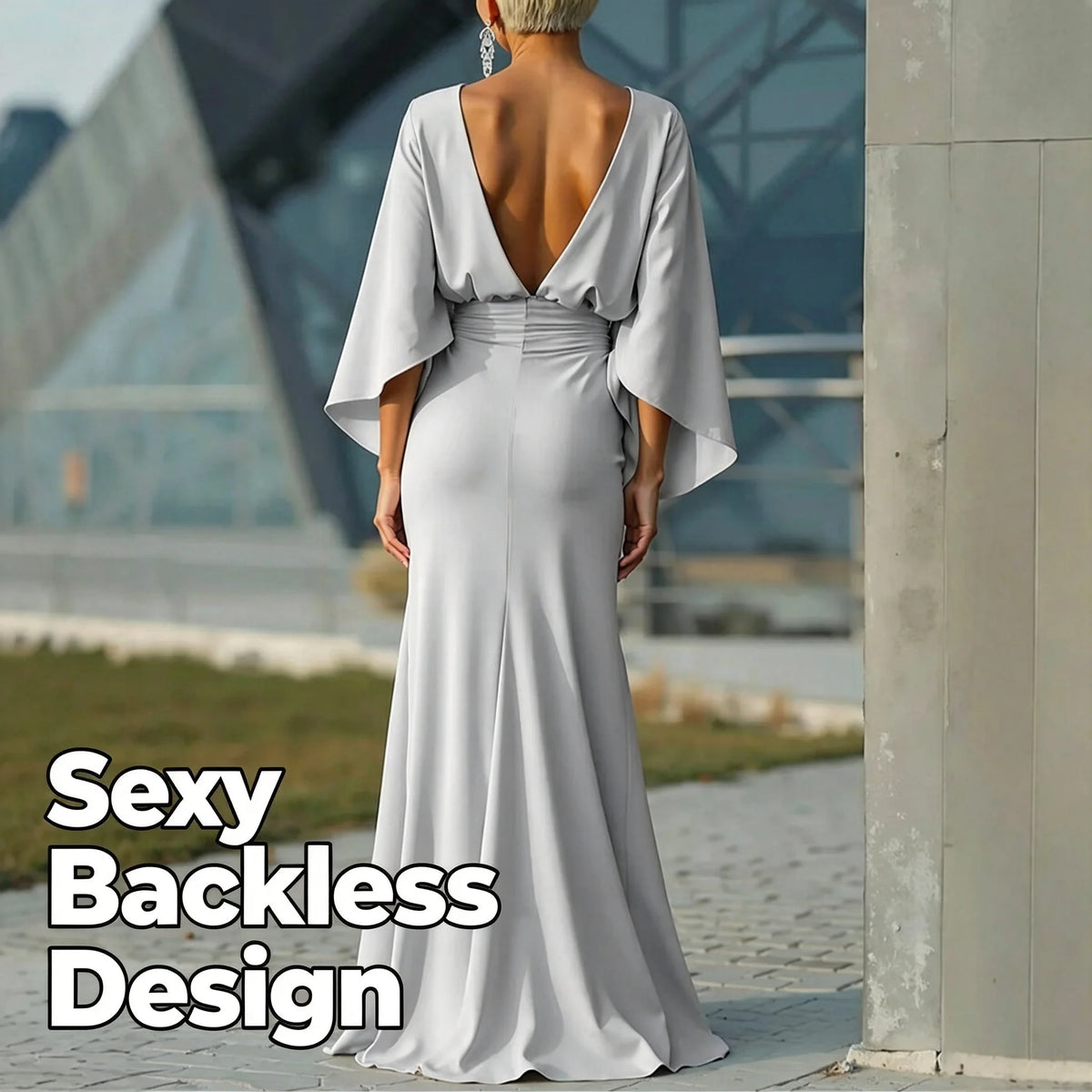 Satin Backless Ruched Evening Gown