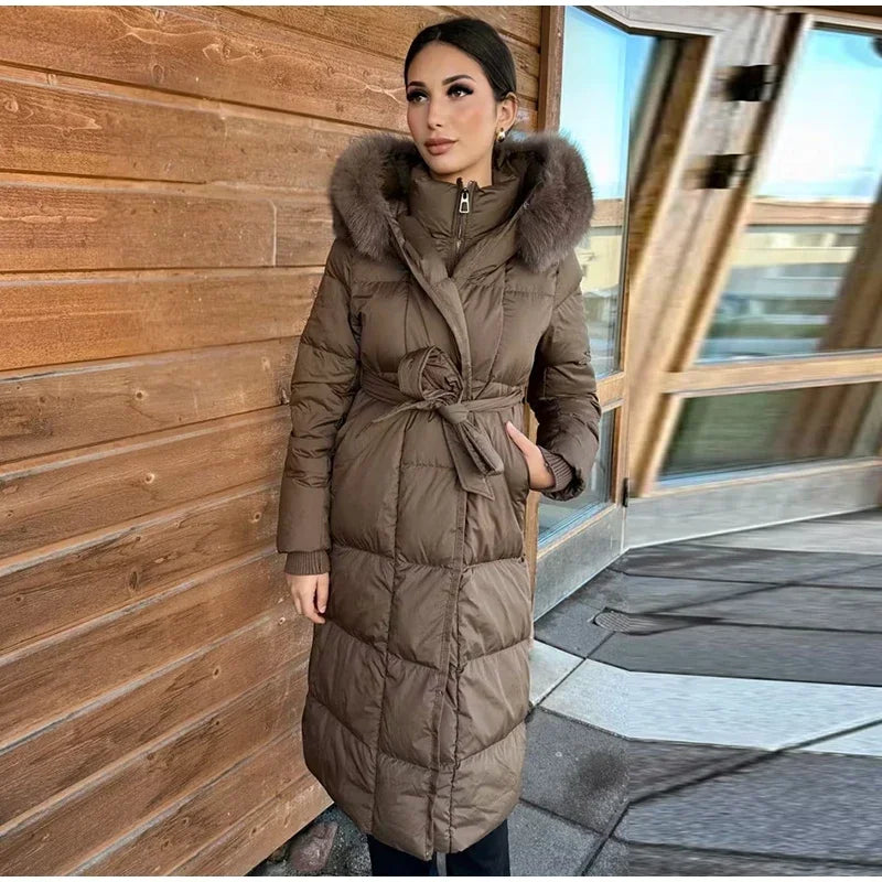 Casual Hooded With Zipper And Lace Up Front And Faux Fur Collar Coat for Women