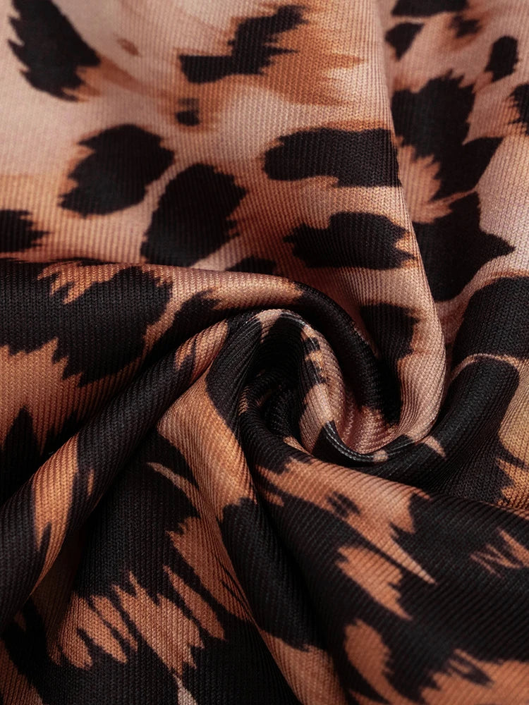 Leopard Print Hollow Out Two Piece Playsuit for Women