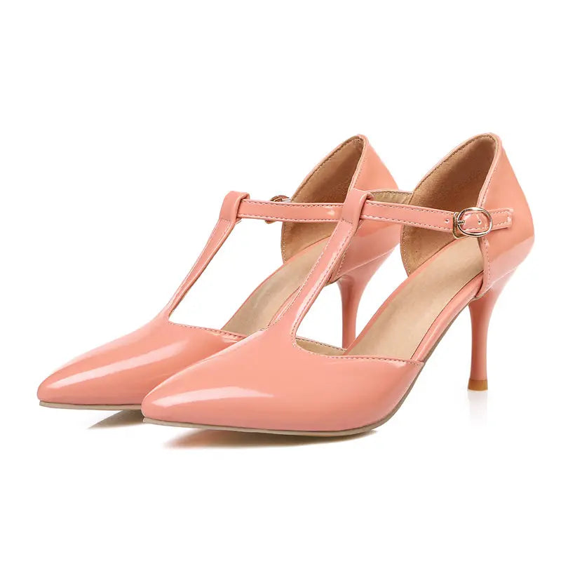 Elegant T Straps Pointed Heels