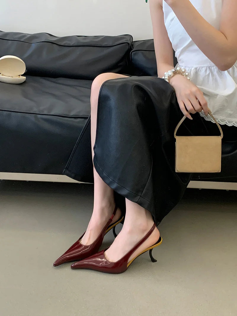 Wine Red Patent Leather Pointed Toe Stiletto Heels for Women