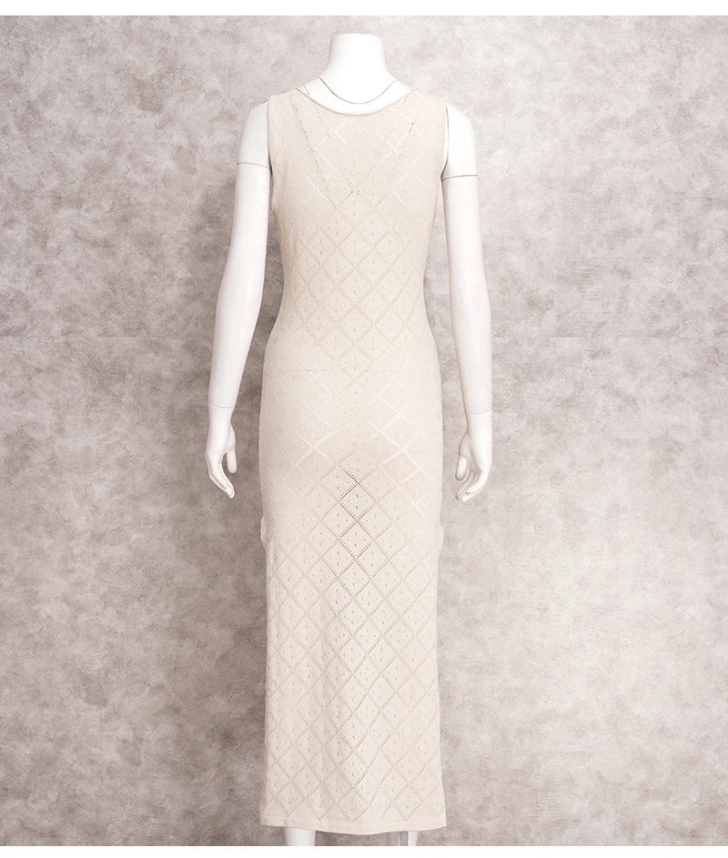 Sexy Cut Out Slit Knit Mesh Swimsuit Cover Up Pareo Tunic 2025 Summer Beach Maxi Dress Bikini Cover-ups Women Beachwear A2318