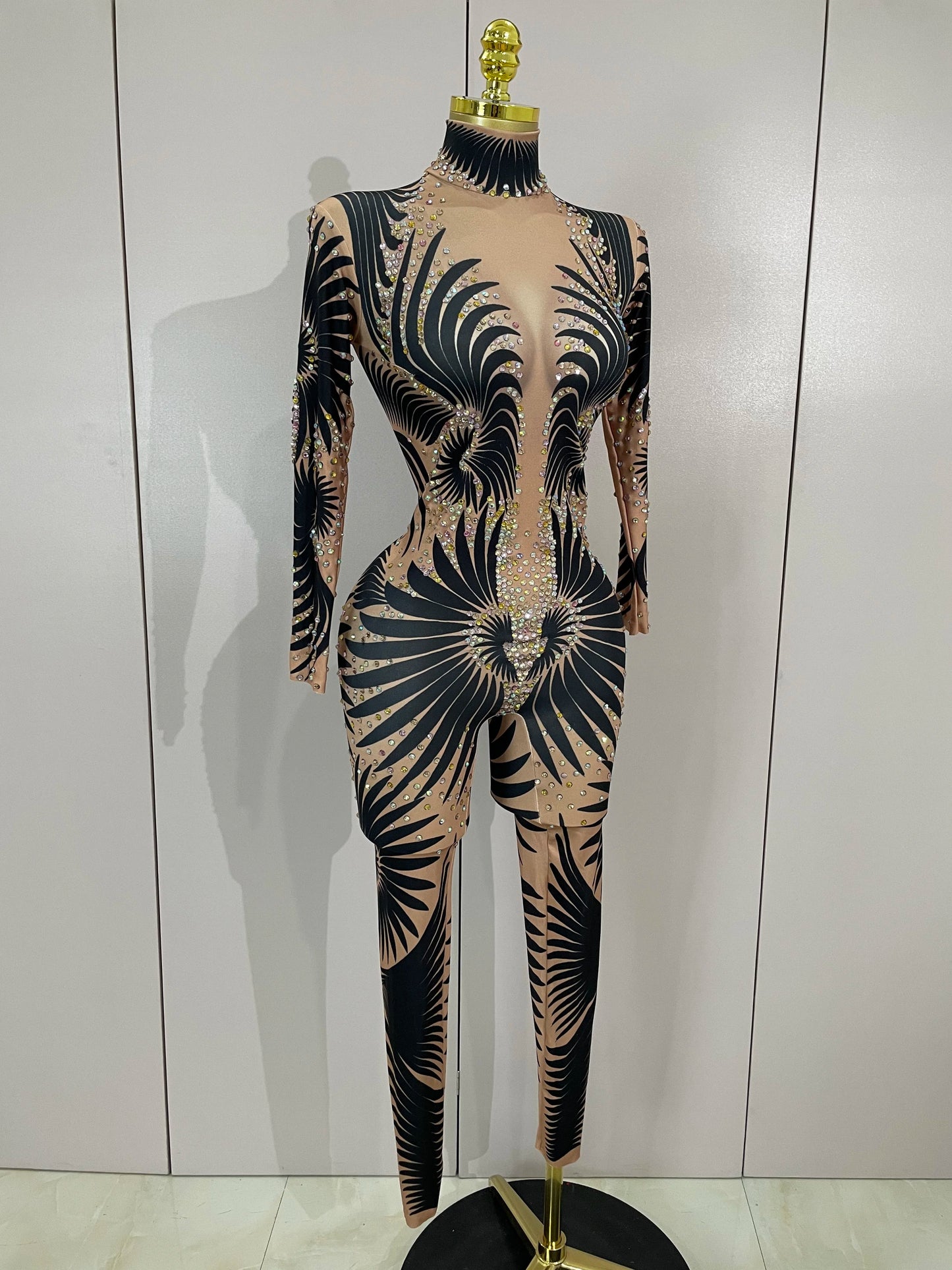 STOCK Stage Costume Sparkly Diamond Women Sexy Mesh Jumpsuit Nightclub Bar Party Show Gogo Dancer Clothing Drag Queen Outfit