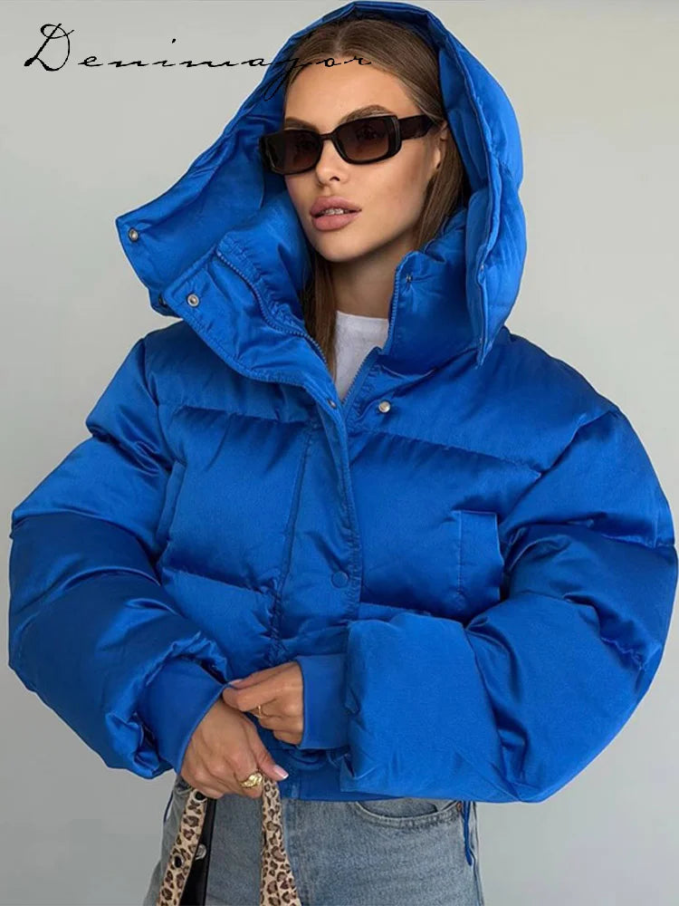 Detachable Hood Cropped Padded Winter Jacket for Women