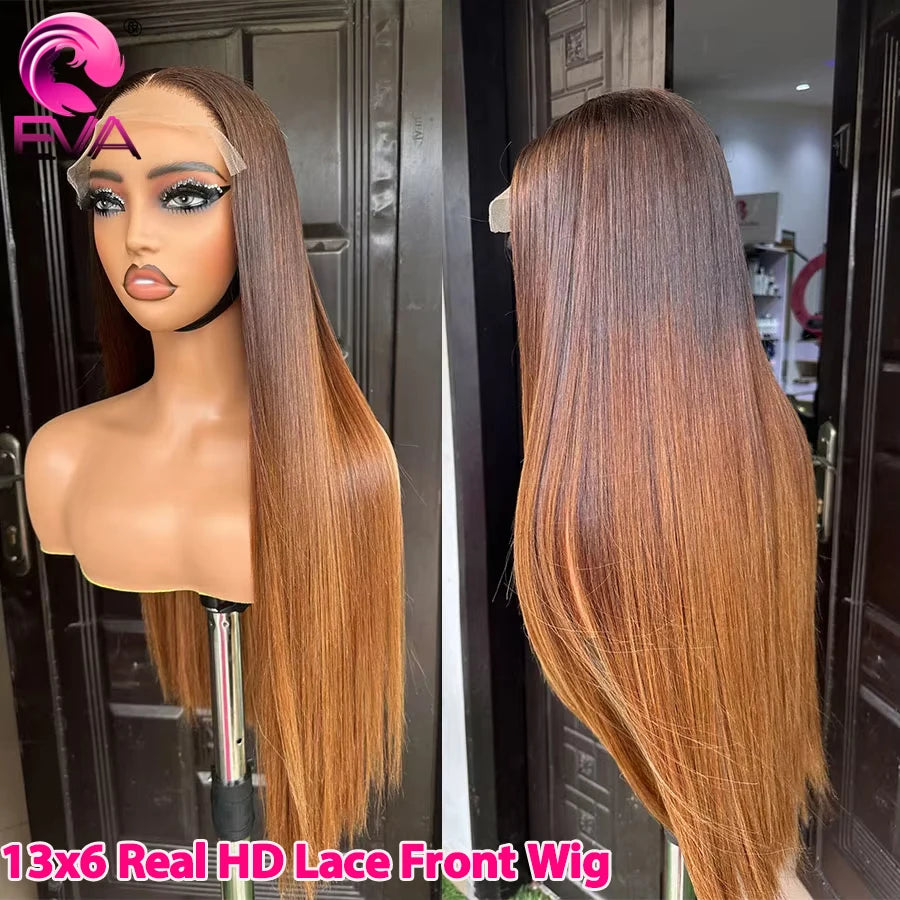 13x6 Full Frontal HD Lace Wig Ombre Blonde Straight Melt Skin Full Lace Frontal Human Hair Wig Honey Blonde Real HD Lace Wigs