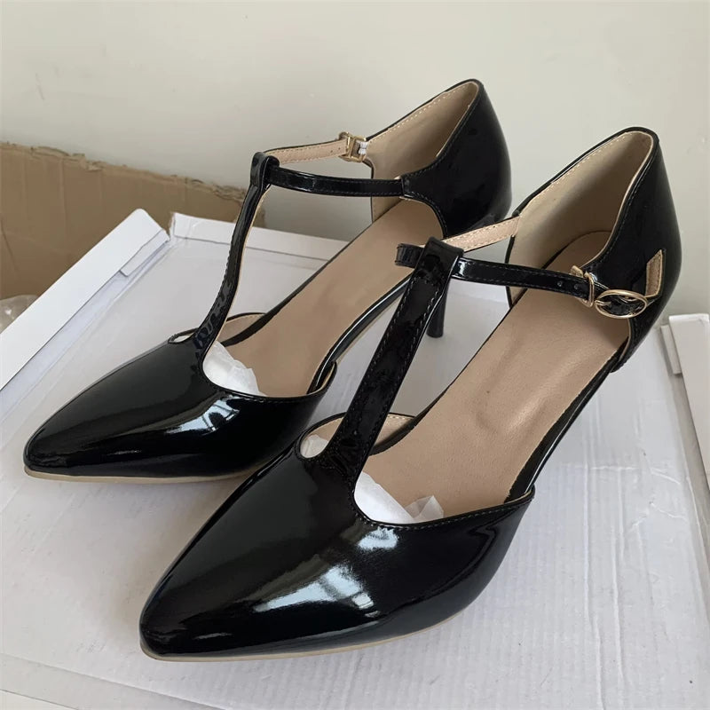 Elegant T Straps Pointed Heels