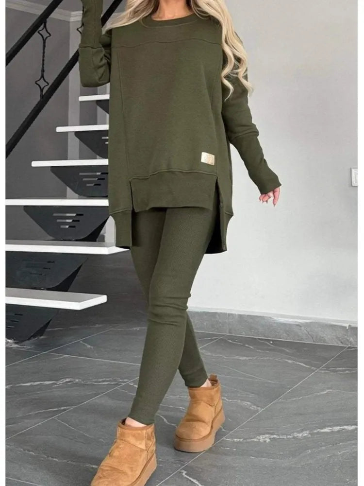 Casual Long Sleeve Two Piece Pullover Set for Women