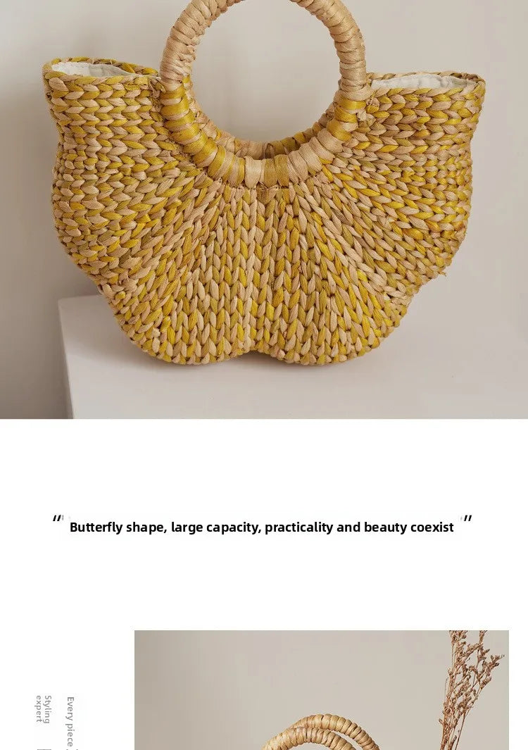 New Straw Woven Women's Bag Hand-woven Straw Women's Handbag Luxury Brand Personalized Fashionable Straw Beach Bag High Quality