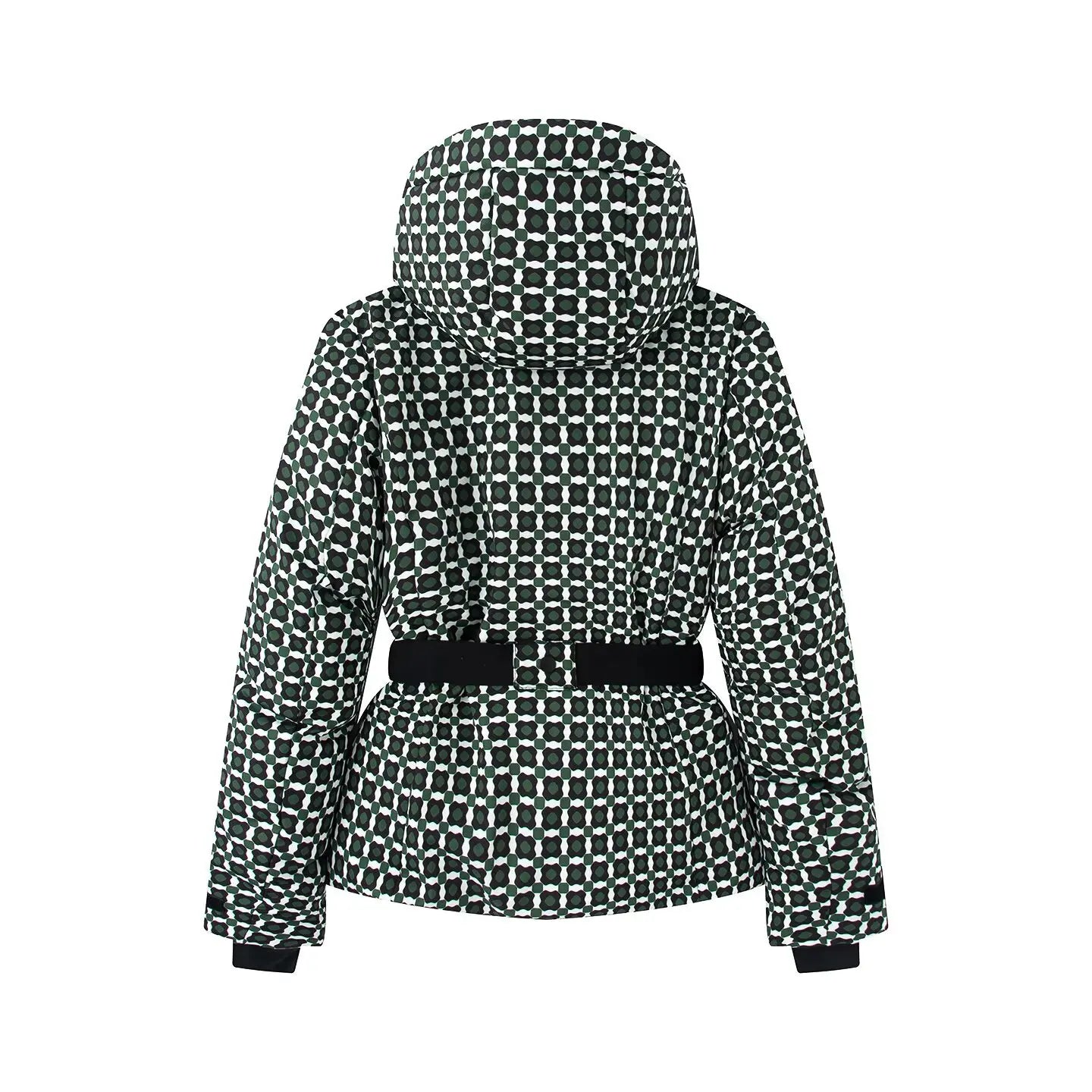 Hooded Windproof Padded Jacket And Pants Set With Belt for Women