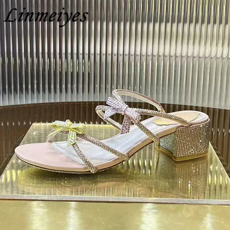 Crystal Rhinestone Butterfly Knot High Heel Sandals for Women