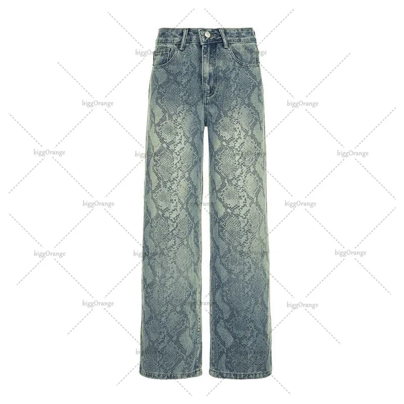Snake Print High Waist Jeans