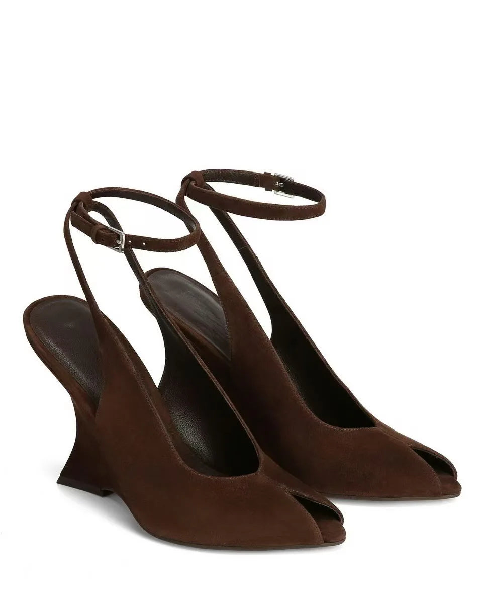 Elegant French Style Buckle Wedge Sandals for Women