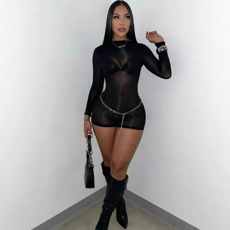 Solid Long Sleeve Slim Fit Club Party Romper for Women