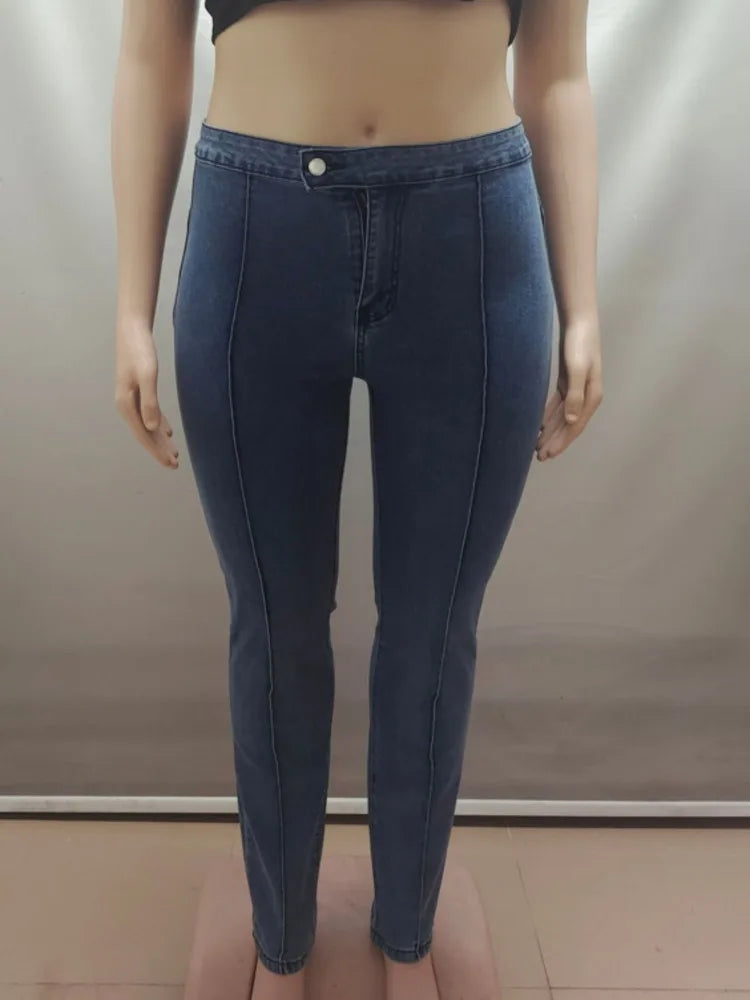 High Waist Washed Denim Skinny Jeans