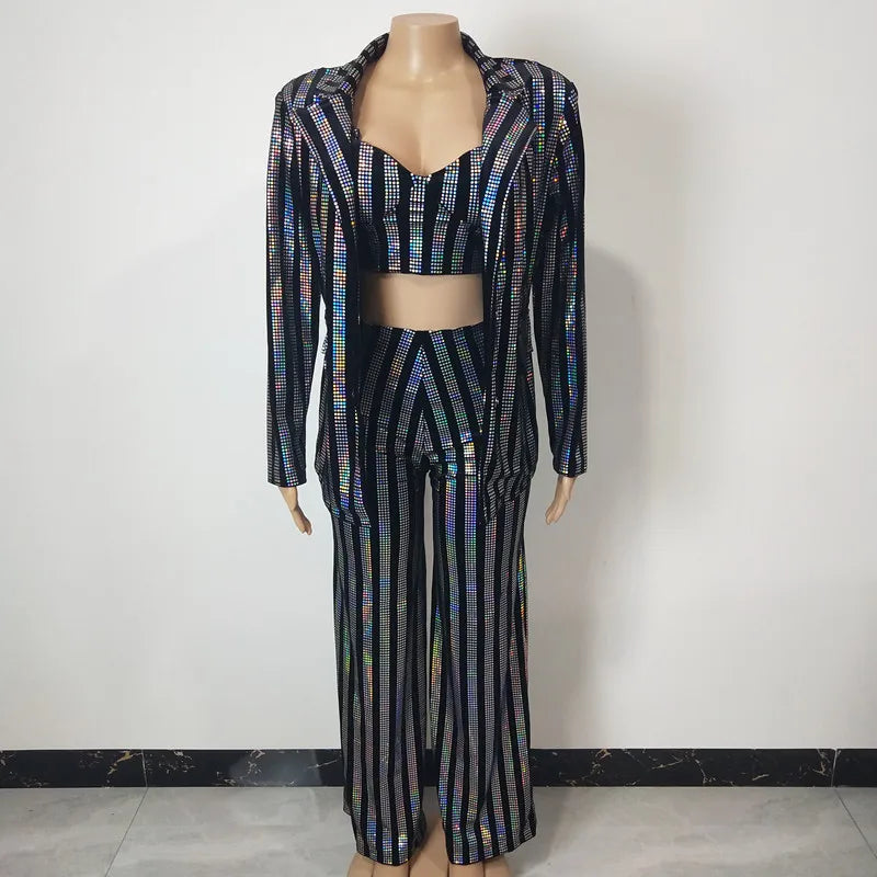 Glitter Sequined Concert Performance Outfit Set for Women
