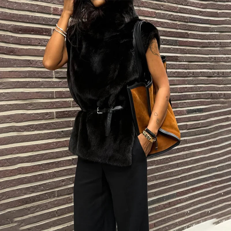 Mandarin Collar Faux Fur Vest