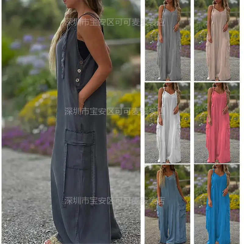 Jumpsuits Women One Piece Sleeveless Overalls Wide Leg Long Pants Casual Loose Rompers Y2k Streetwear Jumpsuit Summer 2025