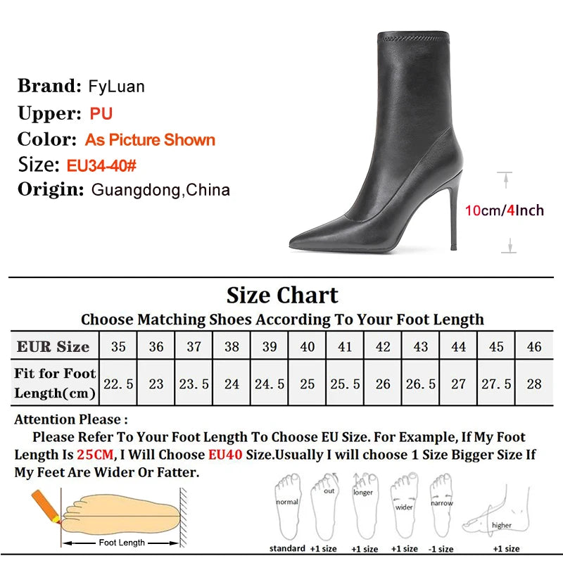 Elegant Pointed Stiletto Ankle Boots With Elastic Slip On Closure For Women