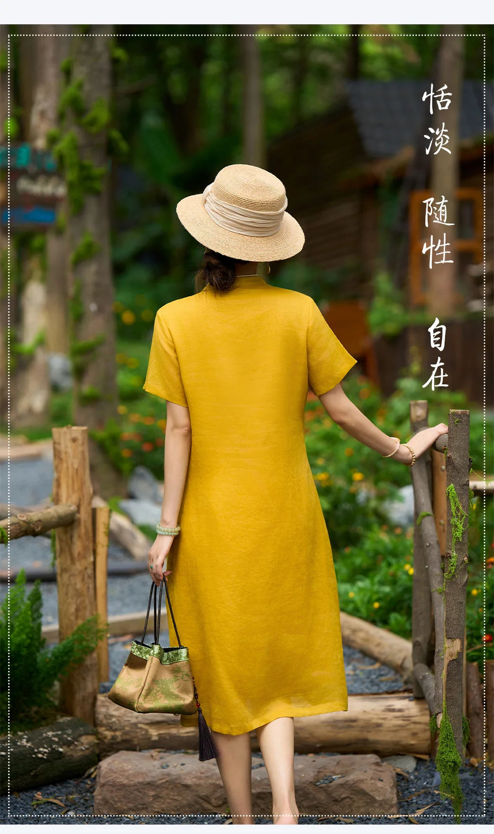Linen Mandarin Collar Embroidered Cheongsam Dress for Women