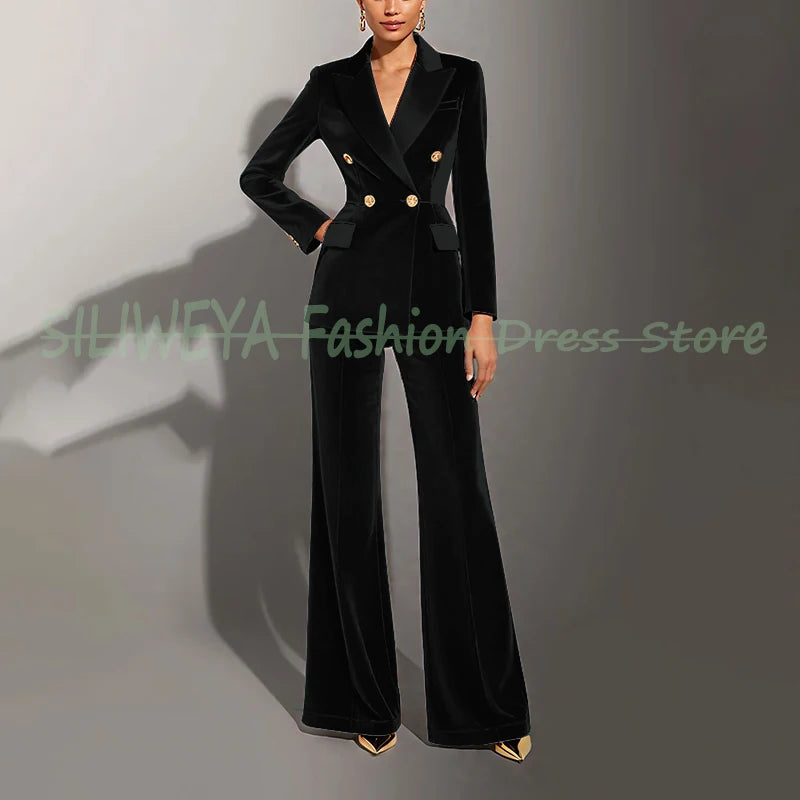 Double Breasted Velvet Suit Set