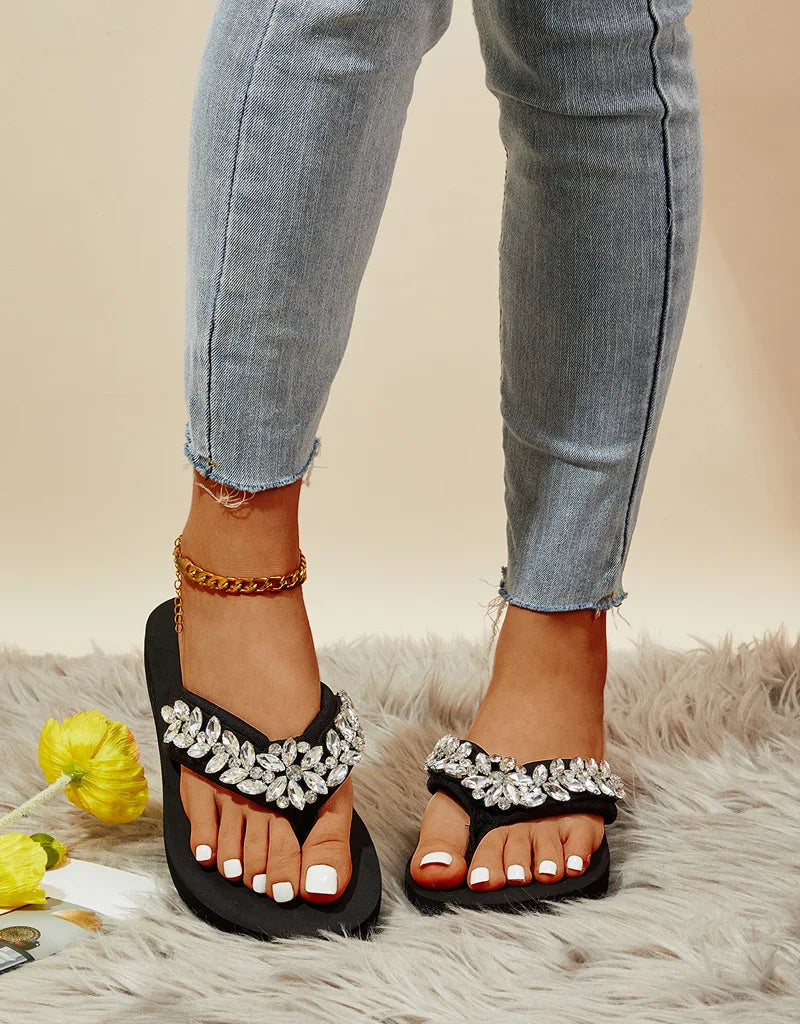 Crystal Accent Clip Toe Casual Summer Sandals For Women