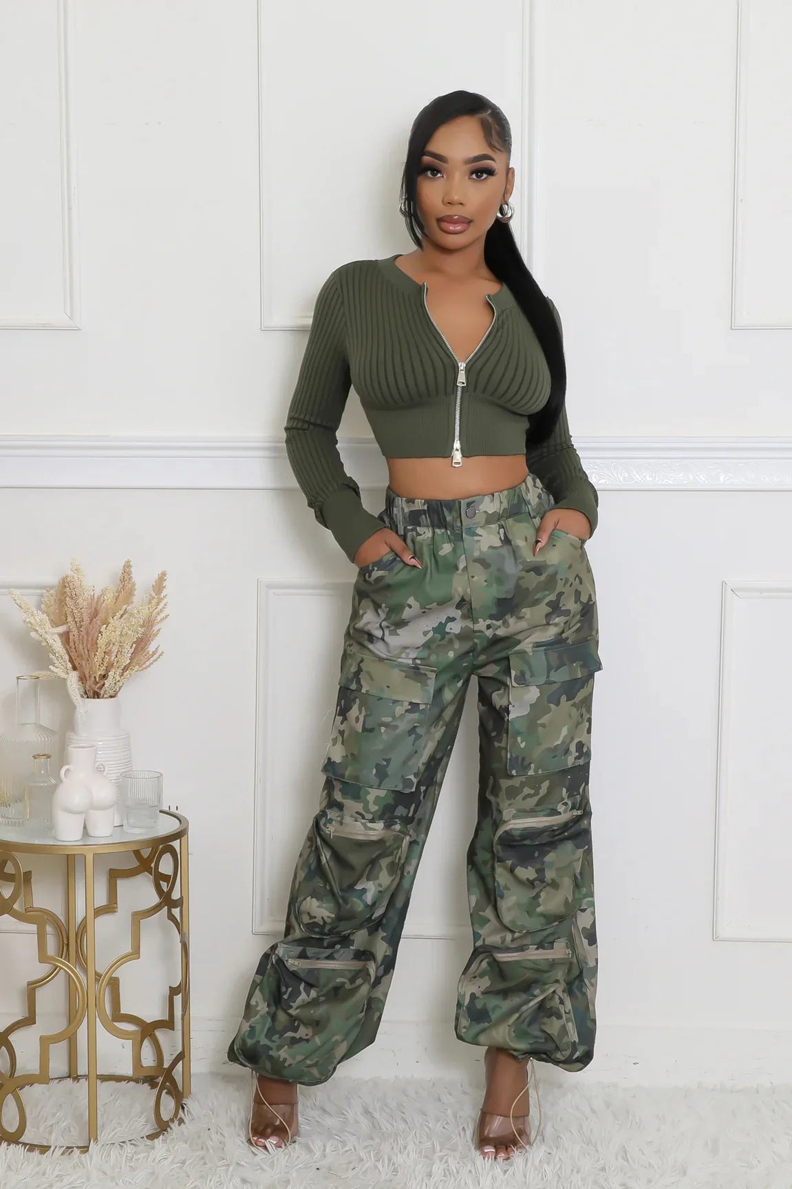FAGADOER Fashion Camouflage Straight Pants Women Buttons High Waist Cargo Pocket Patchwork Wide Leg Trousers Y2K Streetwear New
